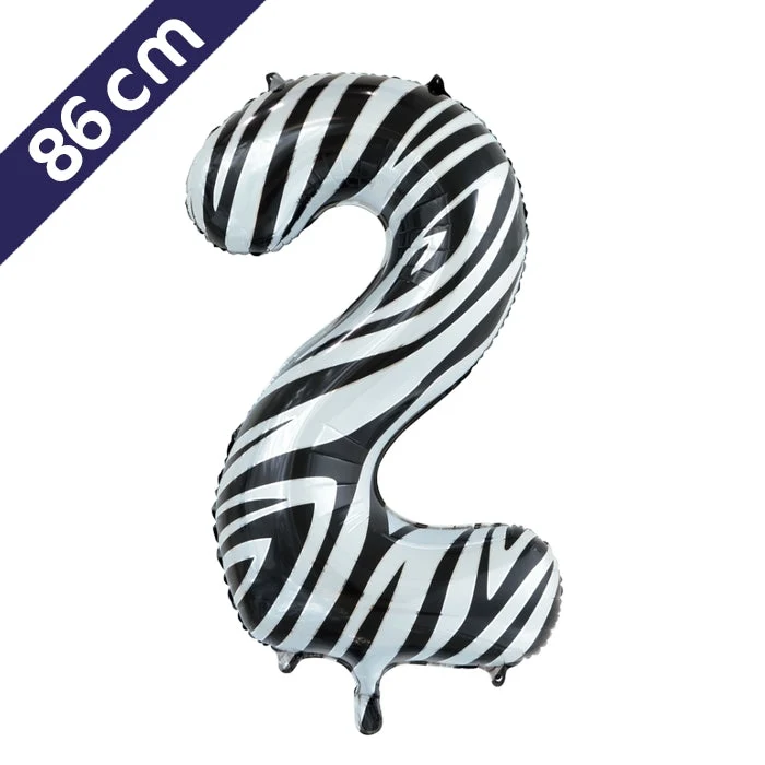Cijferballon - zebra - cijfer 2 - 86 cm