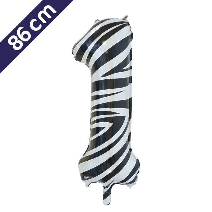 Cijferballon - zebra - cijfer 1 - 86 cm