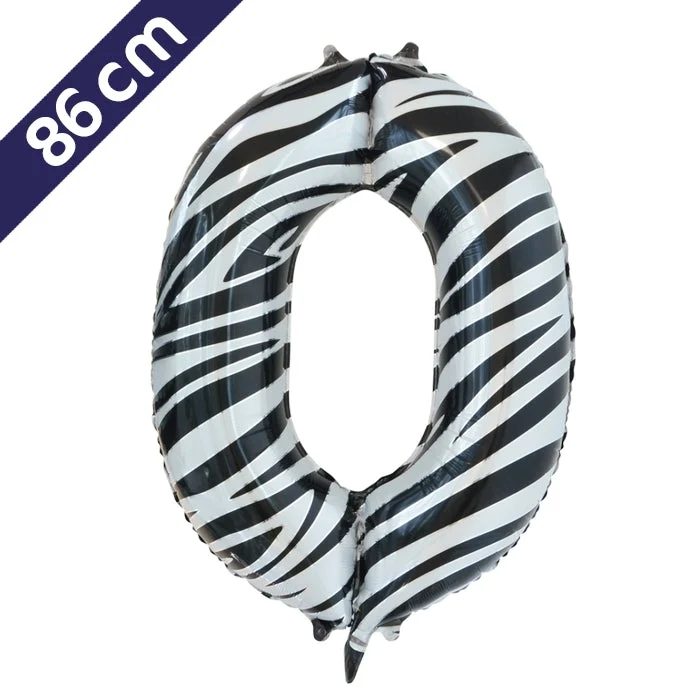 Cijferballon - zebra - cijfer 0 - 86 cm