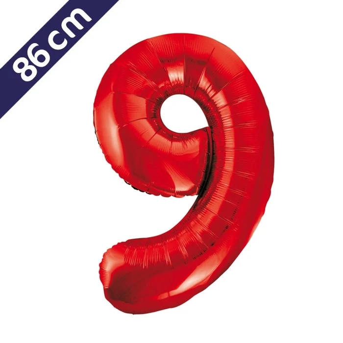 Cijferballon - rood - cijfer 9 - 86 cm