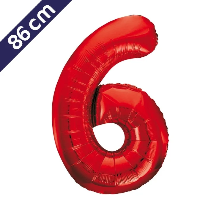 Cijferballon - rood - cijfer 6 - 86 cm