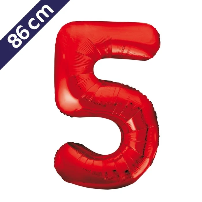 Cijferballon - rood - cijfer 5 - 86 cm