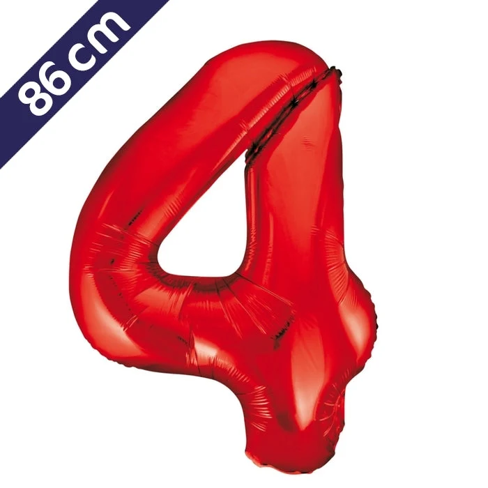 Cijferballon - rood - cijfer 4 - 86 cm