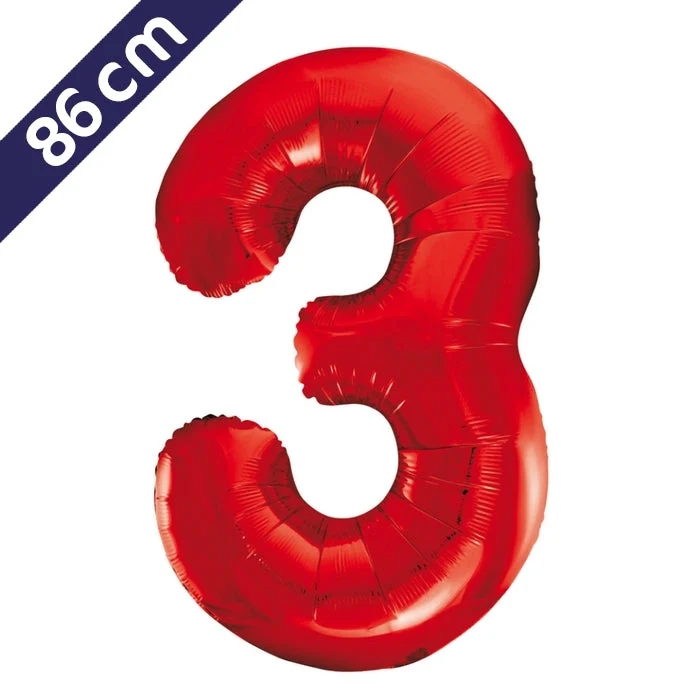 Cijferballon - rood - cijfer 3 - 86 cm