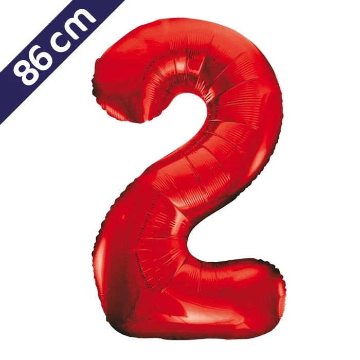 Cijferballon - rood - cijfer 2 - 86 cm