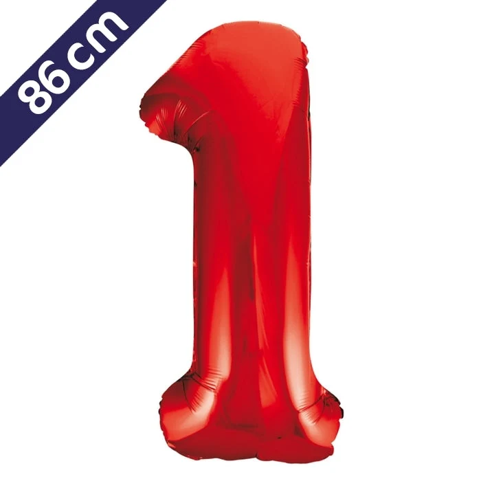 Cijferballon - rood - cijfer 1 - 86 cm