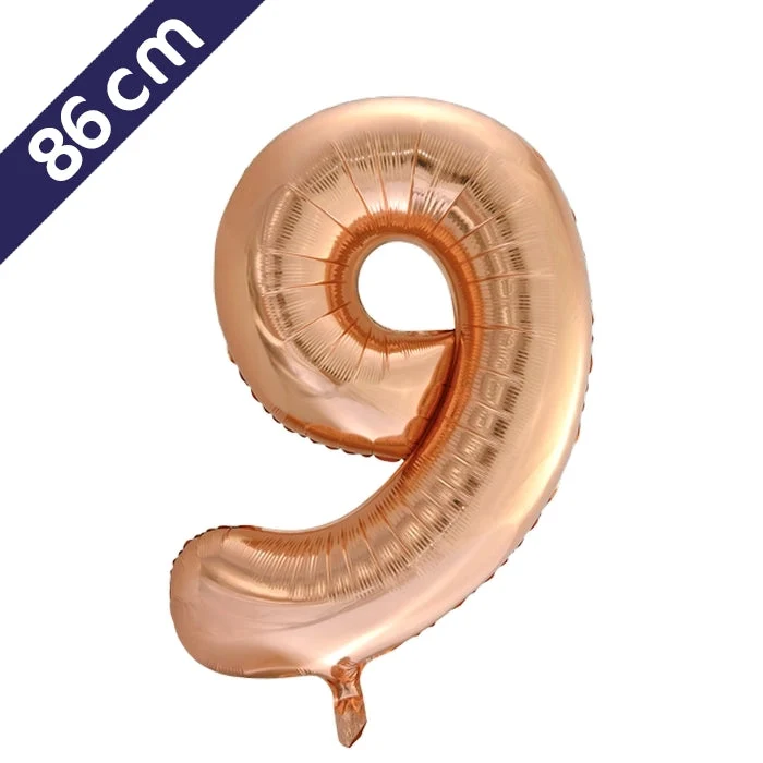Cijferballon - roségoud - cijfer 9 - 86 cm
