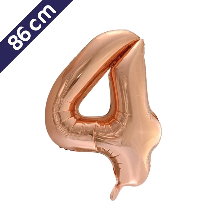 Cijferballon - roségoud - cijfer 4 - 86 cm