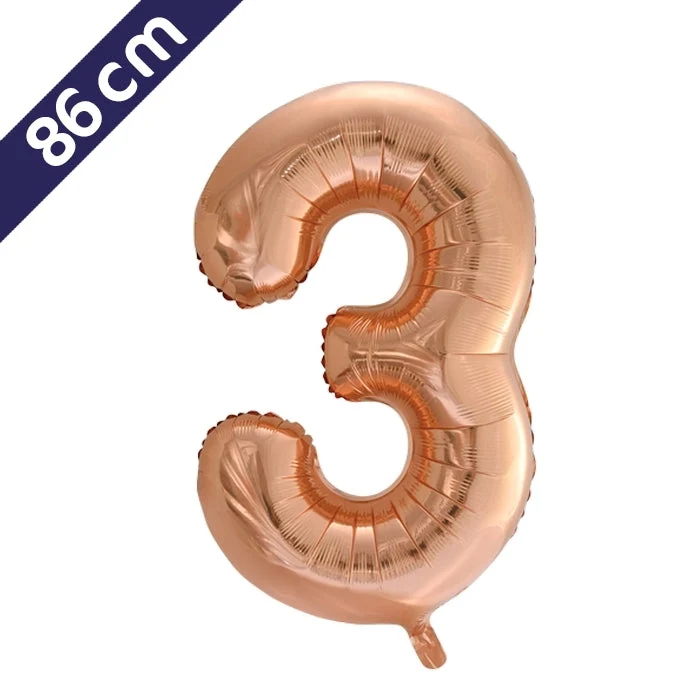 Cijferballon - roségoud - cijfer 3 - 86 cm