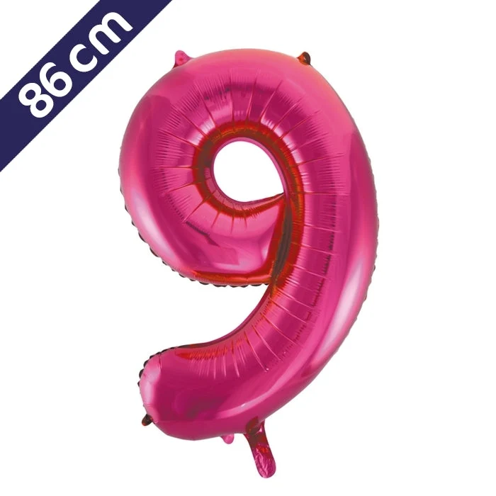 Cijferballon - roze - cijfer 9 - 86 cm
