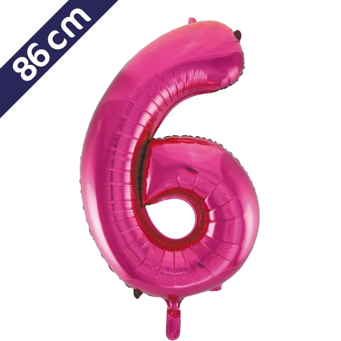 Cijferballon - roze - cijfer 6 - 86 cm
