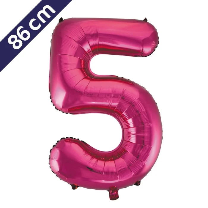 Cijferballon - roze - cijfer 5 - 86 cm