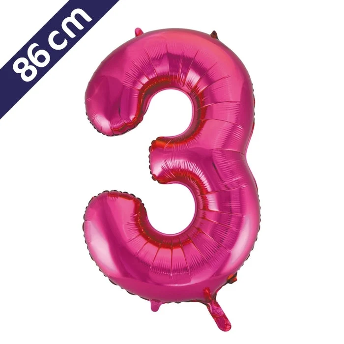 Cijferballon - roze - cijfer 3 - 86 cm