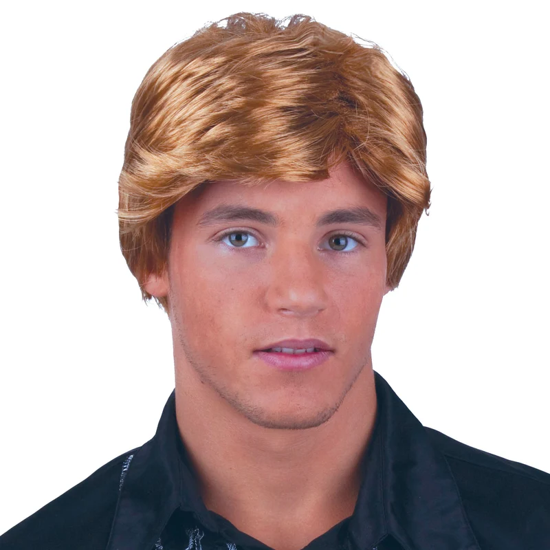 Pruik man bruin kort model met zijscheiding heren