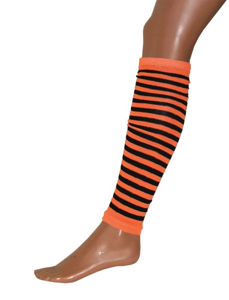 Beenwarmers zwart-oranje gestreept 50 cm