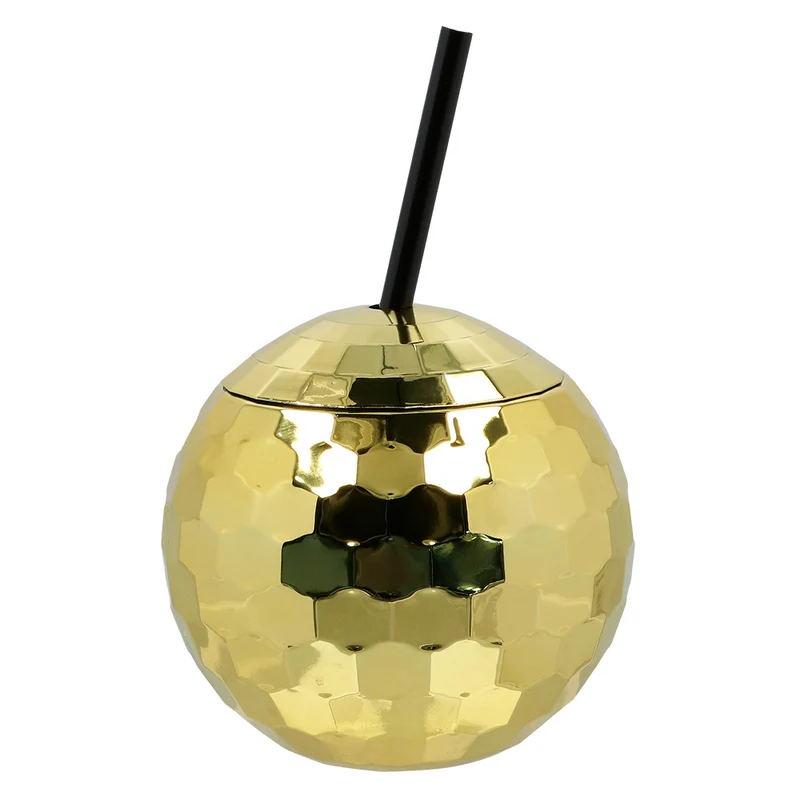 Discobal drinkbeker goud met rietje 60 cl