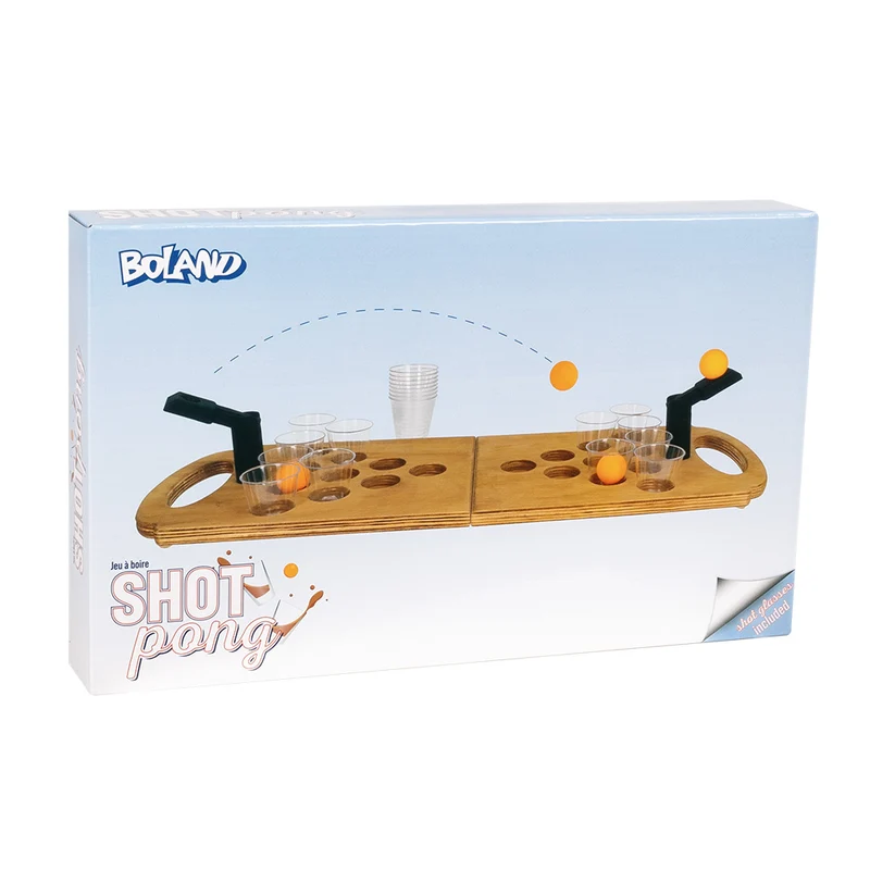 Shot pong drankspel met houten bord, 2 shooters en 12 glaasjes