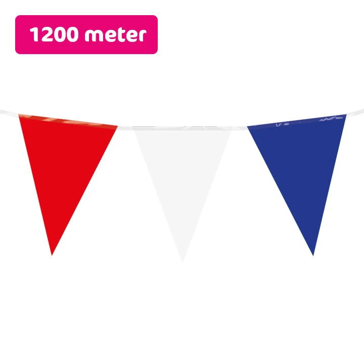 Vlaggenlijn / slinger - 1200 meter (120 x 10 meter) - rood wit blauw vlaggetjes