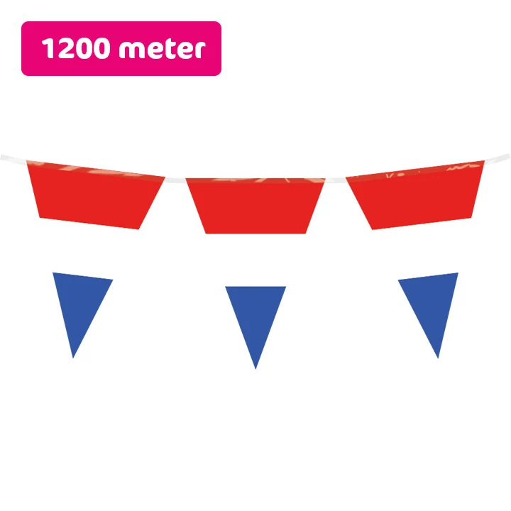Vlaggenlijn / slinger - 1200 meter (120 x 10 meter) - Nederland - rood wit blauw vlaggetjes