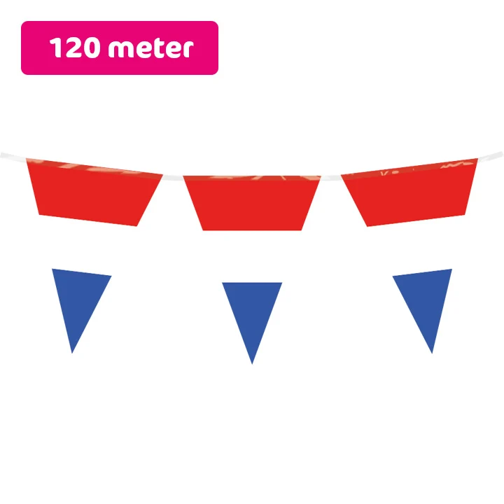 Vlaggenlijn / slinger - 120 meter (12 x 10 meter) - Nederland - rood wit blauw vlaggetjes