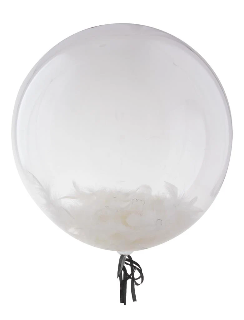 Bubbelballon transparant 18 inch met witte veren