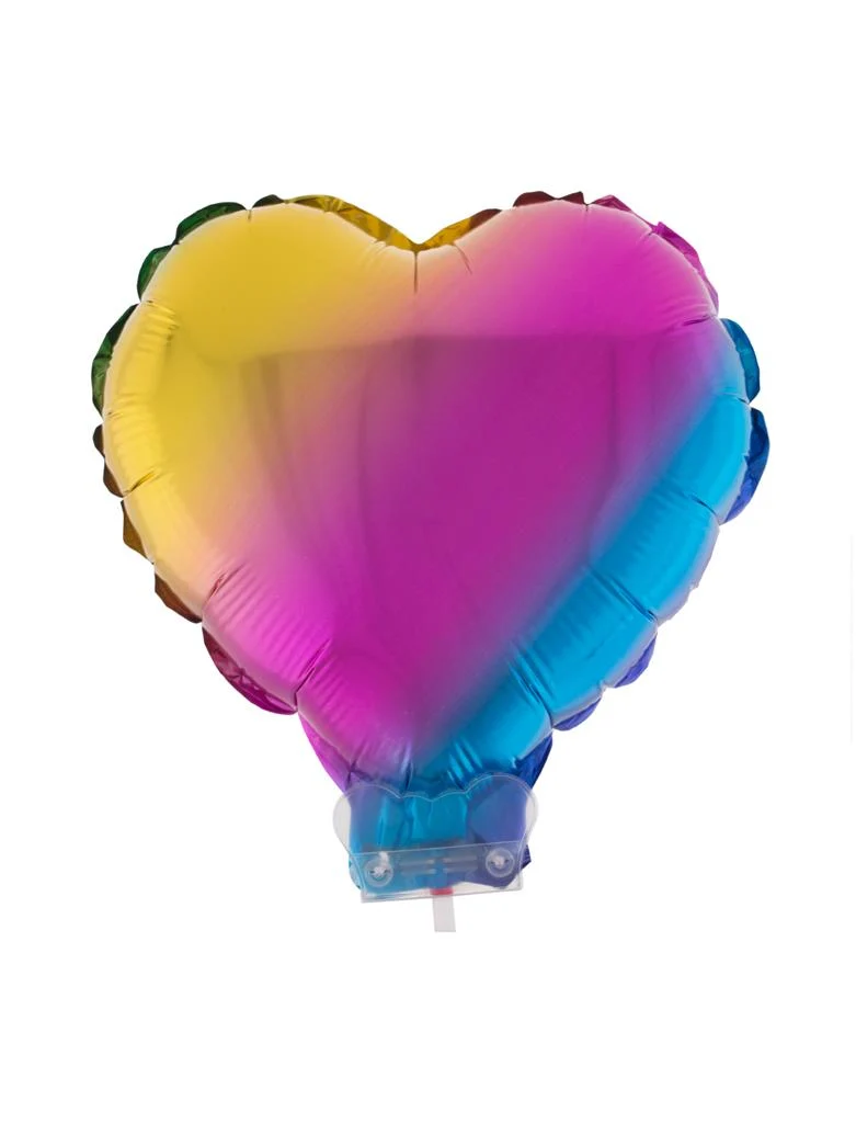 Folieballon hart regenboog 28 cm met stokje