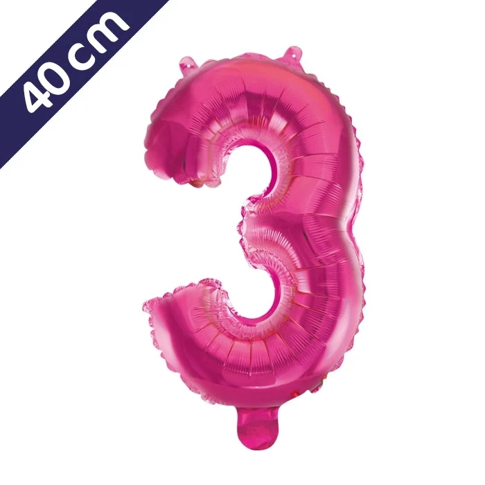 Cijferballon - roze - cijfer 3 - 40 cm