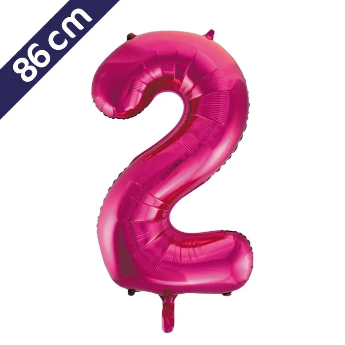 Cijferballon - roze - cijfer 2 - 86 cm