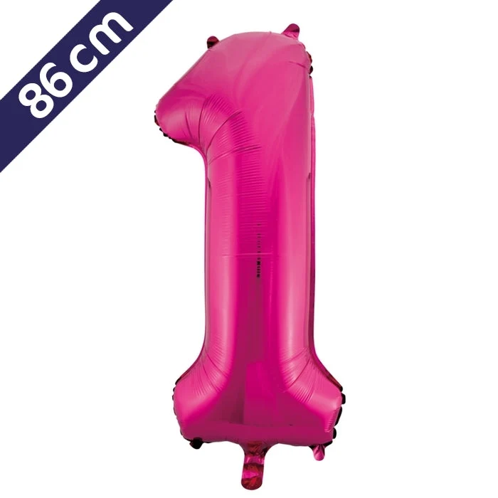 Cijferballon - roze - cijfer 1 - 86 cm