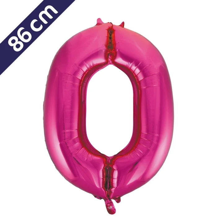 Cijferballon - roze - cijfer 0 - 86 cm