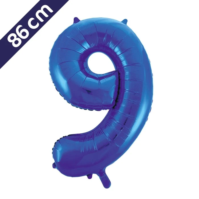 Cijferballon - blauw - cijfer 9 - 86 cm