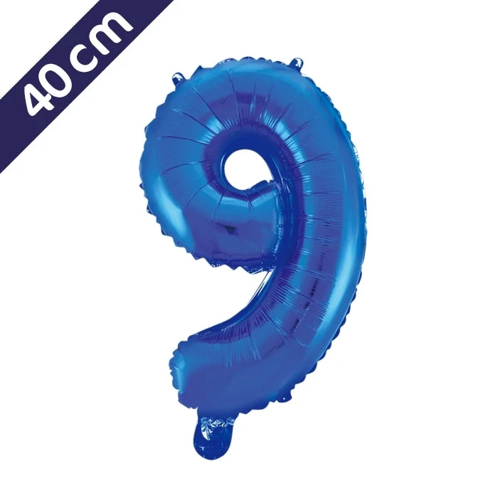 Cijferballon - blauw - cijfer 9 - 40 cm