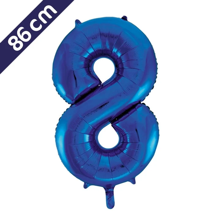 Cijferballon - blauw - cijfer 8 - 86 cm