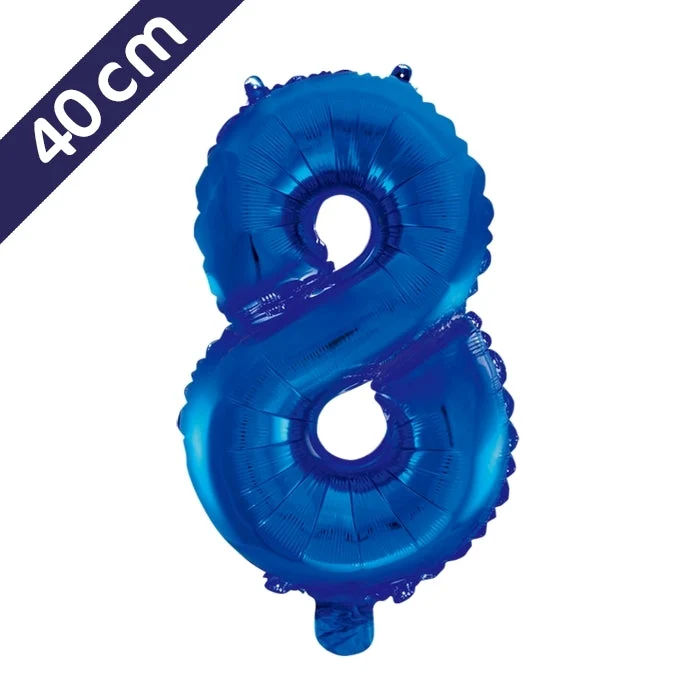 Cijferballon - blauw - cijfer 8 - 40 cm