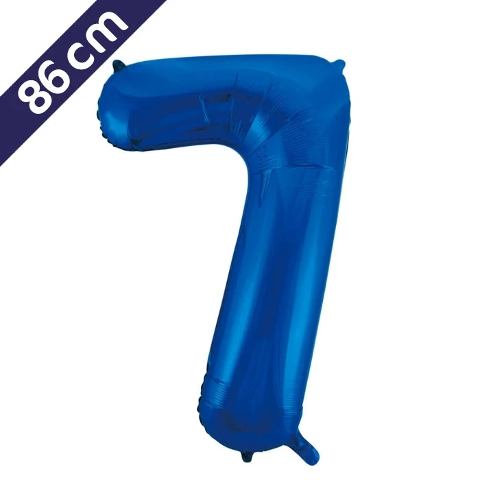 Cijferballon - blauw - cijfer 7 - 86 cm