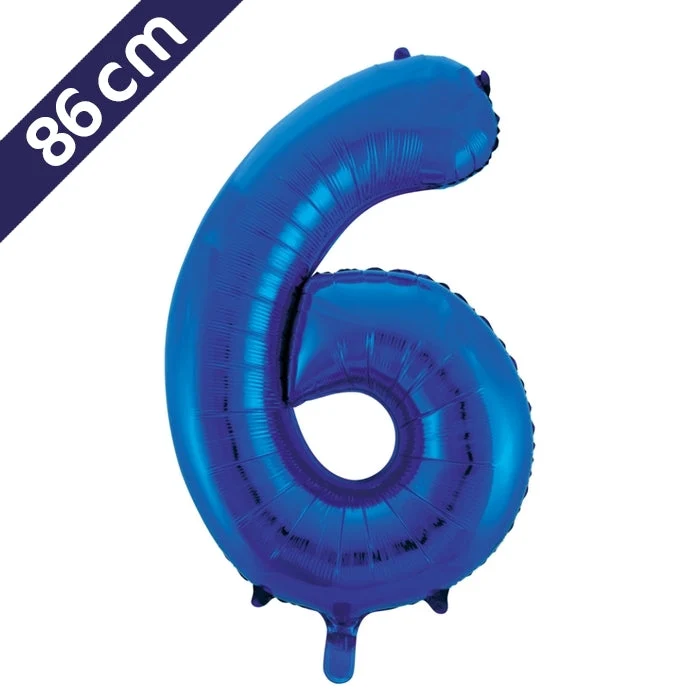 Cijferballon - blauw - cijfer 6 - 86 cm