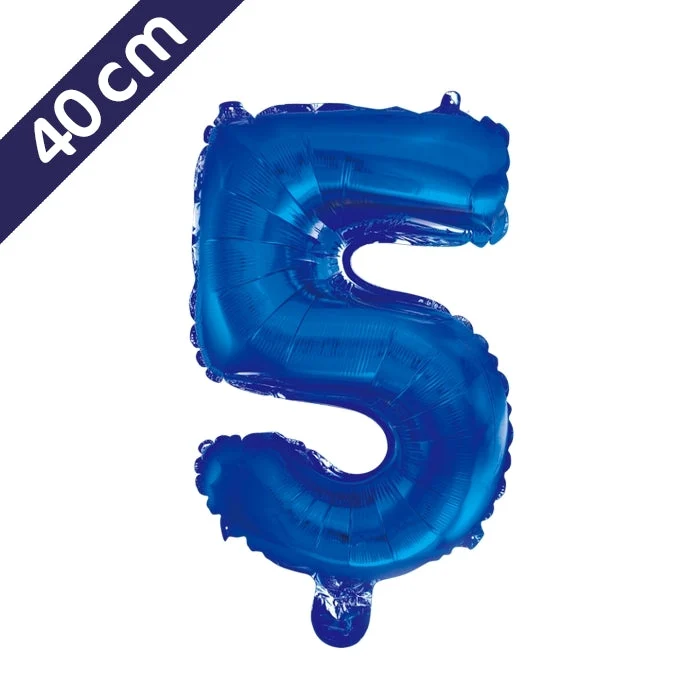 Cijferballon - blauw - cijfer 5 - 40 cm