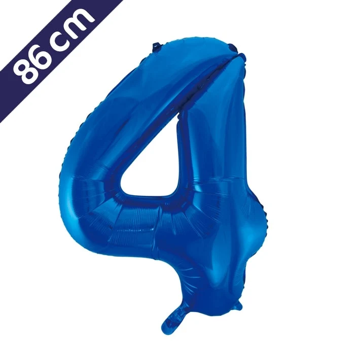 Cijferballon - blauw - cijfer 4 - 86 cm