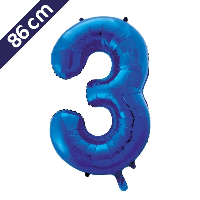 Cijferballon - blauw - cijfer 3 - 86 cm