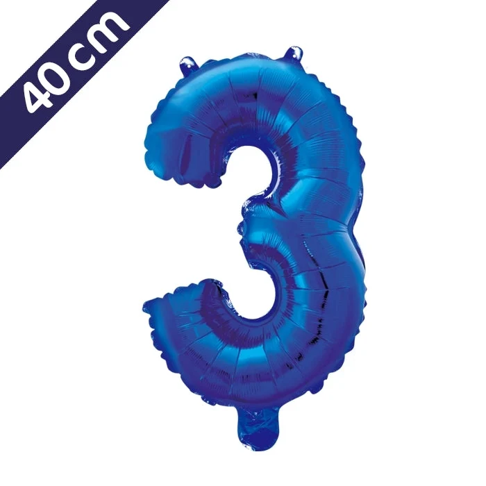Cijferballon - blauw - cijfer 3 - 40 cm
