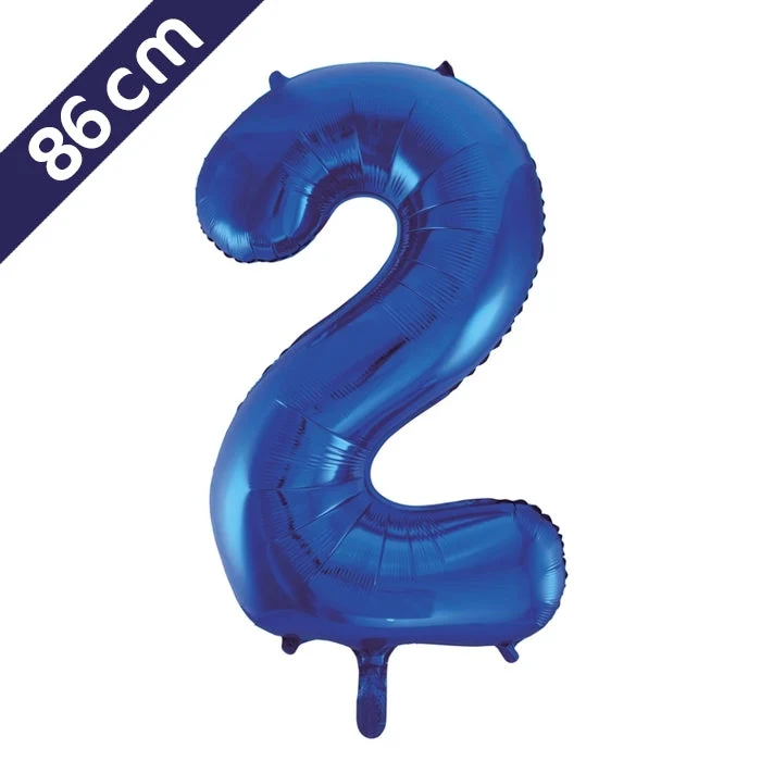 Cijferballon - blauw - cijfer 2 - 86 cm