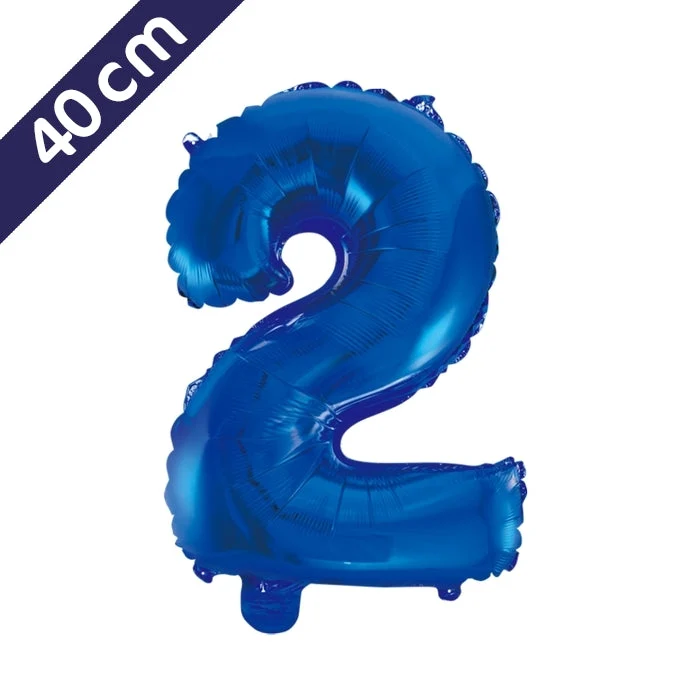 Cijferballon - blauw - cijfer 2 - 40 cm
