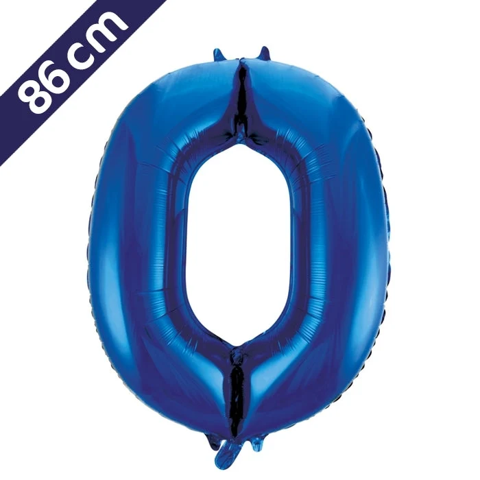 Cijferballon - blauw - cijfer 0 - 86 cm
