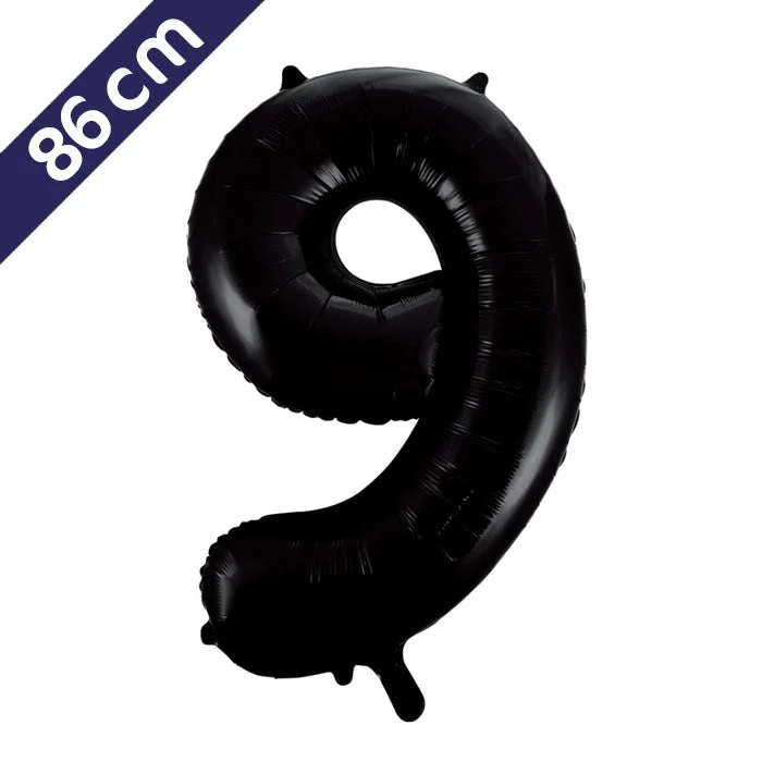 Cijferballon - zwart - cijfer 9 - 86 cm