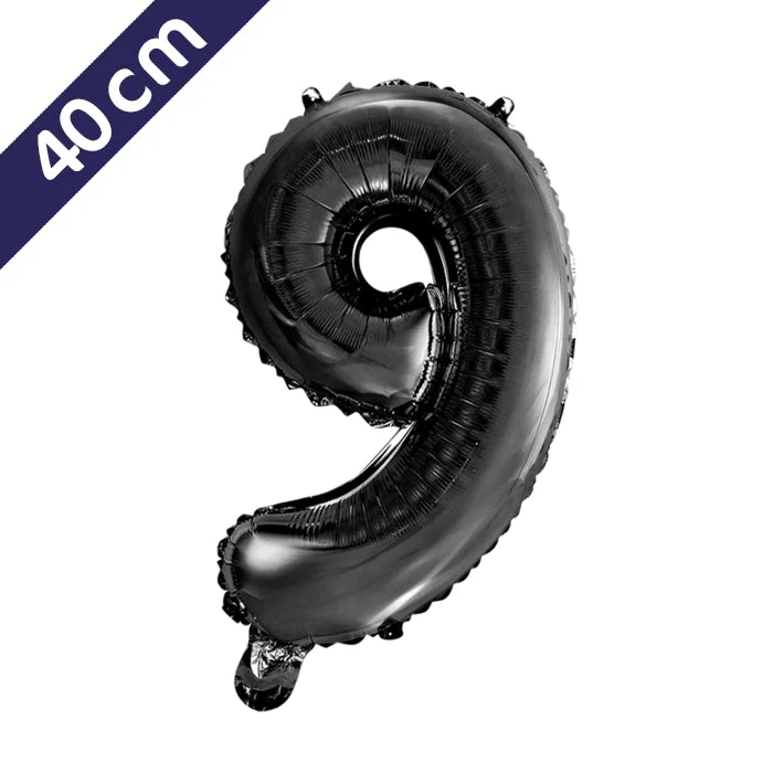 Cijferballon - zwart - cijfer 9 - 40 cm