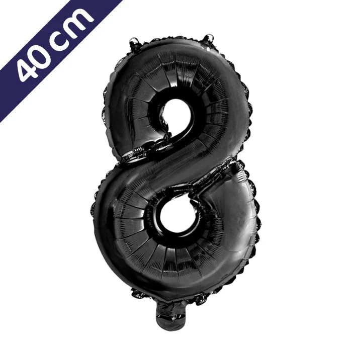 Cijferballon - zwart - cijfer 8 - 40 cm