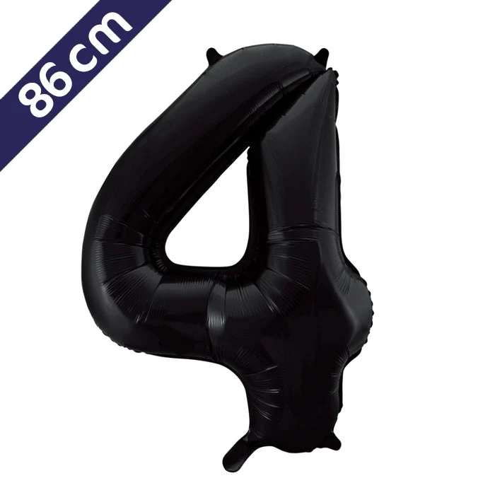 Cijferballon - zwart - cijfer 4 - 86 cm