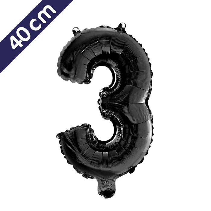 Cijferballon - zwart - cijfer 3 - 40 cm