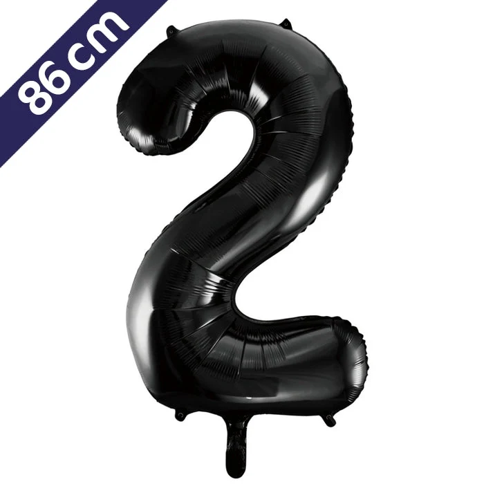 Cijferballon - zwart - cijfer 2 - 86 cm