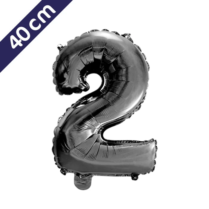 Cijferballon - zwart - cijfer 2 - 40 cm